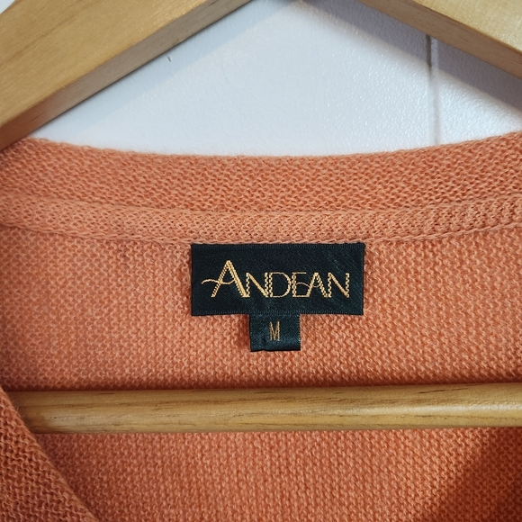 Vintage 90s Orange Knit Lightweight Sweater V-Neck Peru Alpaca Mens Size Medium - Picture 7 of 12